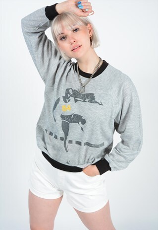 VINTAGE 80S SWEATSHIRT GREY ATHLETICS PRINT