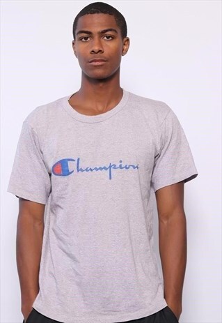 VINTAGE CHAMPION BIG LOGO SPELLOUT T-SHIRT GREY