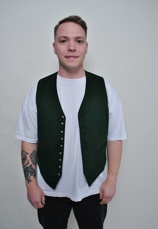 Costume wool vest, vintage buttons top in green color 