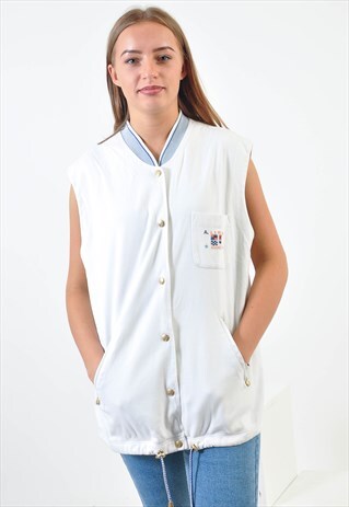 VINTAGE COTTON BOMBER VEST IN WHITE