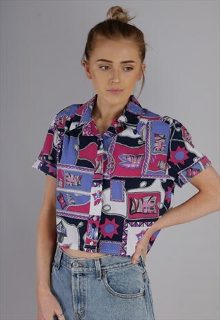 VINTAGE REWORKED CROPPED PATTERNED SHIRT Z224