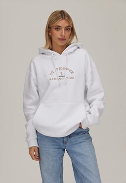 St Tropez Sailing Embroidered White Hoodie