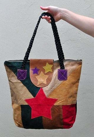 VINTAGE SUEDE PATCHWORK TOTE BAG