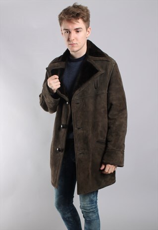 VINTAGE SHEEPSKIN SHEARLING SHERPA LINED JACKET COAT