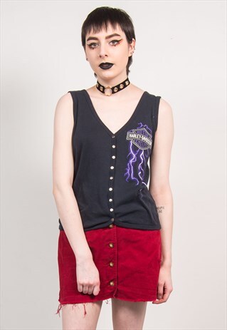 HARLEY-DAVIDSON BLACK BUTTON DOWN VEST TOP T-SHIRT
