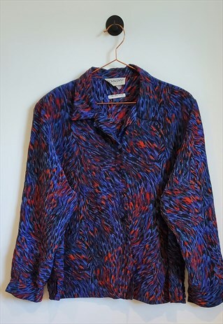 VINTAGE 80S ABSTRACT CRAZY PRINT LONG SLEEVE SHIRT 14-16