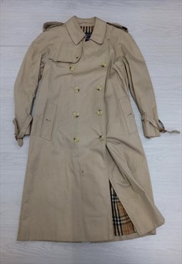 90s Vintage Burberry Nova Check Trench Coat Beige