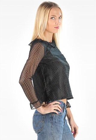 RETRO 60S BLACK LACE BLOUSE CROP