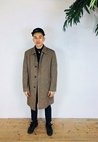BROWN HUGO BOSS WOOLEN TRENCH COAT