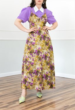 Vintage 70s floral slip dress in multi colour M