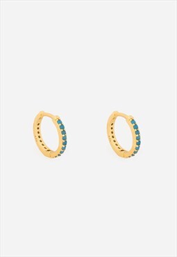 Small Hoop Earrings With Beaded Turquoise Stones 