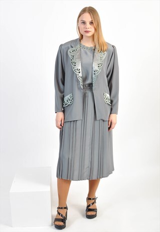 VINTAGE 80'S CO-ORDINATES PLEATED SKIRT, BLOUSE AND JACKET