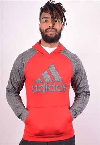 ADIDAS MENS VINTAGE HOODIE JUMPER SMALL RED 90S