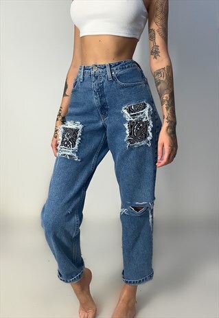 RE-WORKED BANDANNA PATCH VINTAGE MOM JEANS
