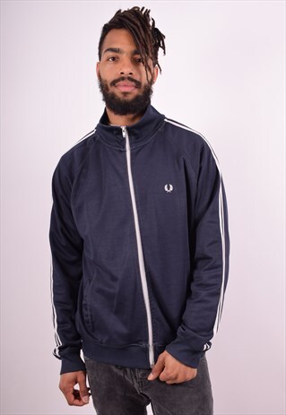 FRED PERRY MENS VINTAGE TRACKSUIT TOP JACKET XL BLUE 90S