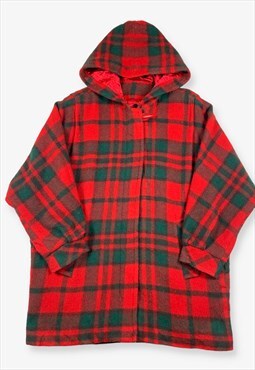 Vintage Mackintosh Hooded Check Wool Coat Red 2XL