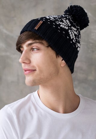 SNOWSTAR BEANIE HAT FAIR ISLE WINTER SKI KNITTED BOBBLE HAT