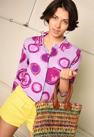 Y2K RETRO ABSTRACT PRINT FESTIVAL MESH SHIRT TOP