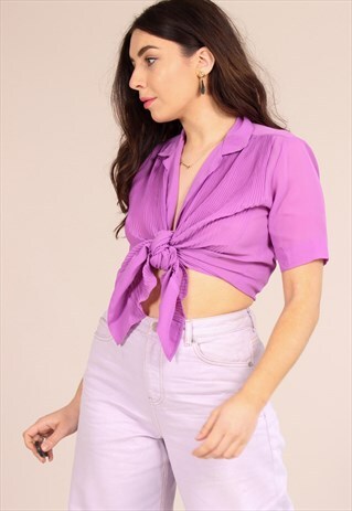 VINTAGE 80S PURPLE PLISSE OVERSIZED BLOUSE