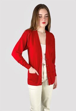 70's Red Wool Heritage Long Sleeve Vintage Cardigan