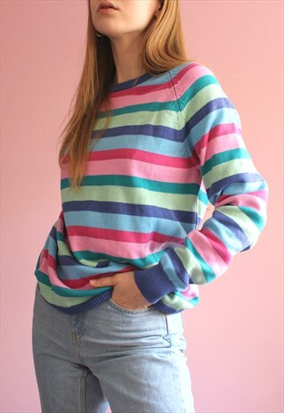 VINTAGE 90S RAINBOW STRIPED KNITTED JUMPER