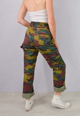 Vintage Jigsaw Camo Trousers Army Cargo Pants Straight Leg