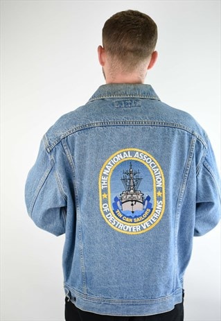 VINTAGE LEE TRUCKER JACKET WITH NAVY VETERANS EMBROIDERY