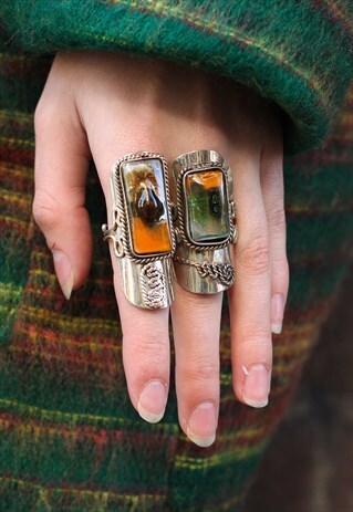 ADJUSTABLE GREEN AMBER GLASS RING