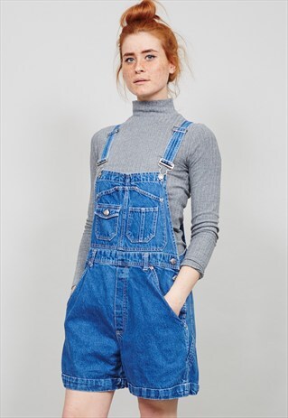 VINTAGE 90'S MID WASH DENIM OVERSIZED DUNGAREE SHORTS