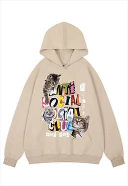 Anti social hoodie psychedelic pullover kitty top in cream