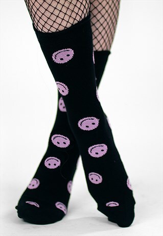 'FACE IT' BLACK SMILEY FACE SOCKS