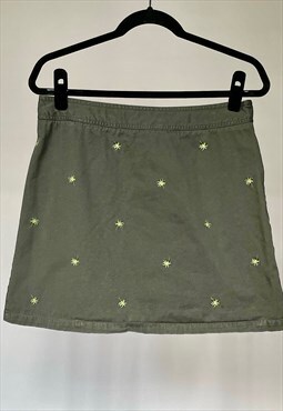 Vintage Y2K Green Embroidered Palm Tree Denim Mini Skirt (L)