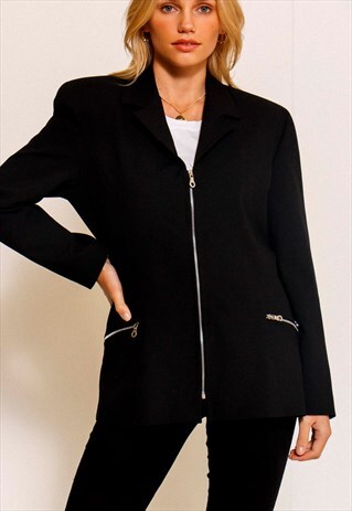 VINTAGE 90'S BLACK ZIP UP BLAZER