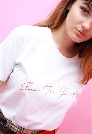 TSHIRT IN RED WITH SAVE THE PEOPLE BRANDED LOGO