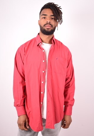 NAUTICA MENS VINTAGE SHIRT LARGE RED 90S