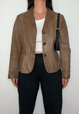 Vintage Tan Brown Real Leather Blazer Jacket