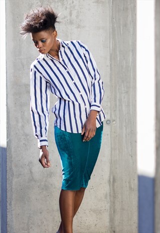 VELVET TURQUOISE MIDI PENCIL SKIRT