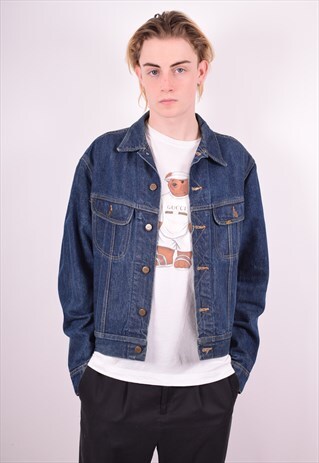 LEE MENS VINTAGE DENIM JACKET LARGE NAVY BLUE 90'S