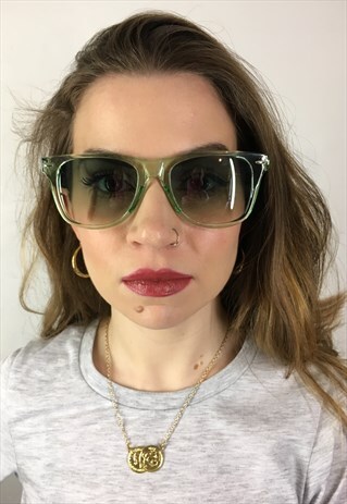 VINTAGE INSPIRED GREEN CRYSTAL WAYFARER SUNGLASSES