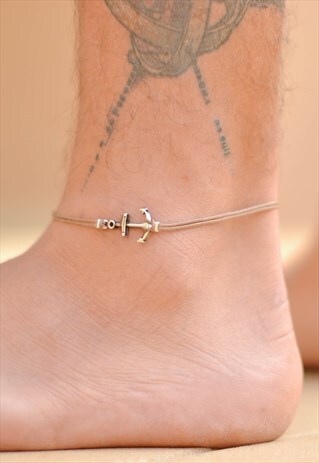 ANCHOR ANKLET FOR MEN SILVER ANCHOR BROWN CORD FOR HIM
