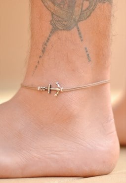 Anchor anklet for men silver anchor brown cord for him