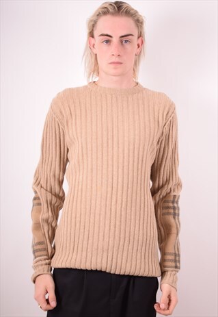 BURBERRY MENS VINTAGE JUMPER SWEATER LARGE BROWN 90S