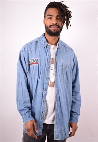 MENS VINTAGE CARTOON NETWORK DENIM SHIRT XL BLUE 90S