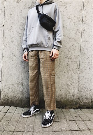 VINTAGE 80S BEIGE CHECK SUMMER CARGO PANTS