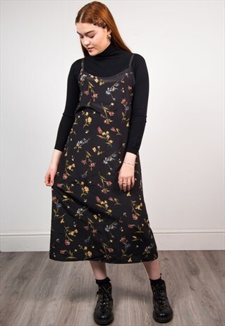 VINTAGE 90'S BLACK FLORAL SLIP DRESS