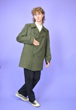  Vintage dark green classic 80's wool coat