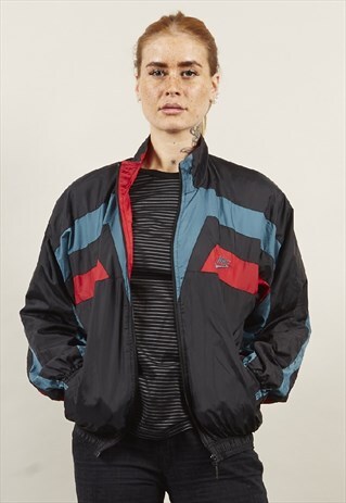 VINTAGE 80'S NIKE BLACK/ MULTI-COLOURED SHELL SPORTS JACKET