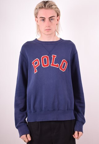POLO RALPH LAUREN MENS VINTAGE SWEATSHIRT JUMPER LARGE BLUE