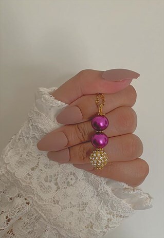 PURPLE AND GOLD SWAROVSKI CRYSTAL AND PEARL NECKLACE