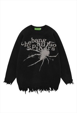 Spider web sweater Gothic jumper knitted ripped top in black